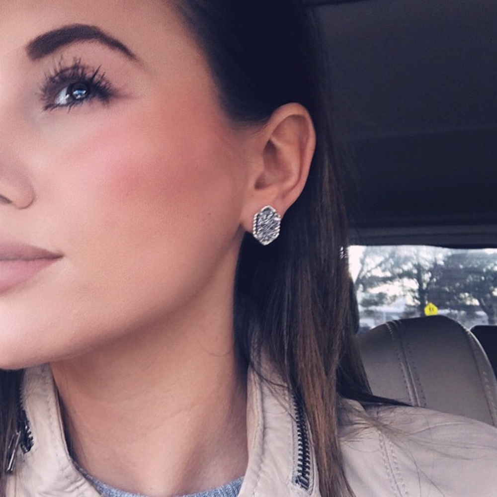 Royal Blue & Gold Dainty Druzy Stone Stud Earrings - Picture 2 of 2